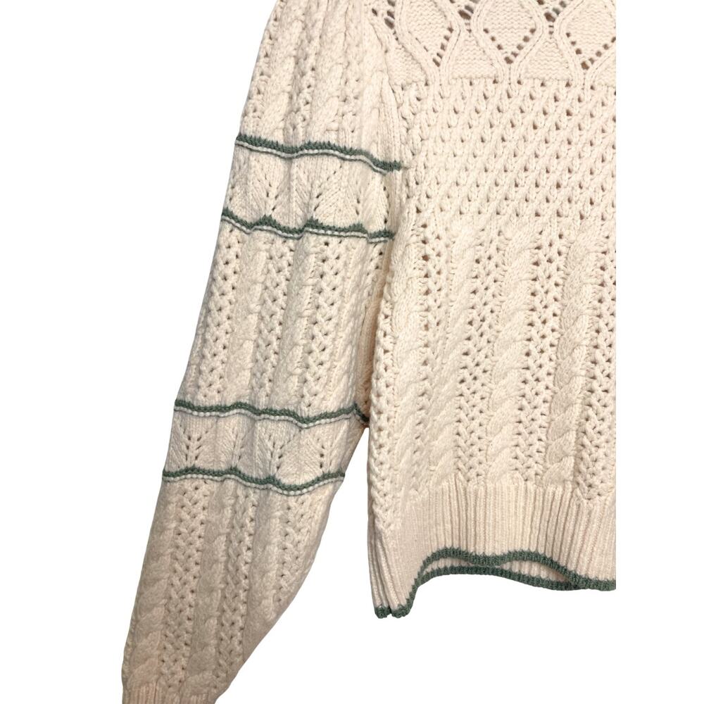 Ulla Johnson Top Sweater‎ Joleigh Cable Knit Ivory Green Chunky Puff Sleeve S - Picture 6 of 11